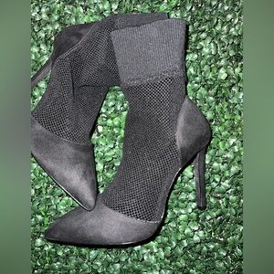Black Ankle Sock Mesh Heels; Size 8